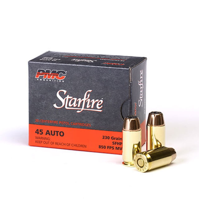 PMC Ammunition Starfire .45 ACP 230 Grain SF Hollow Point Brass Cased Pistol Ammo 20 Rounds - Pmc Ammunition