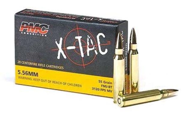 PMC Ammunition X-TAC, 5.56x45mm NATO, 56 grain, Full Metal Jacket, Brass, Centerfire Rifle Ammo, 20, 556X