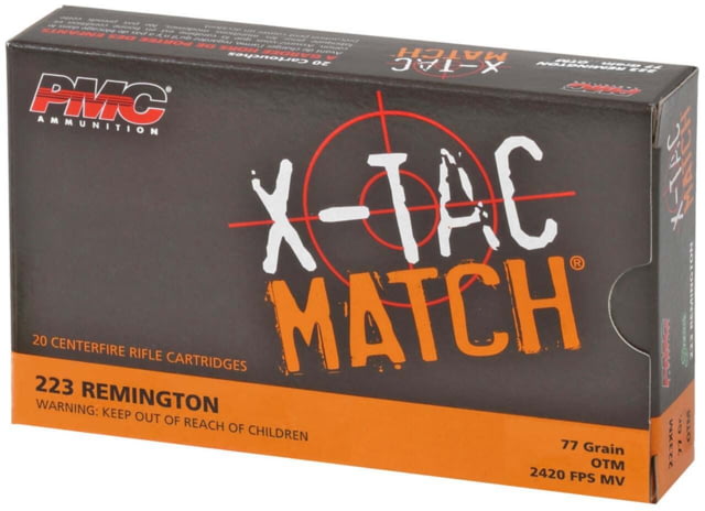  Ammunition X-Tac Match .223 Remington 77 Grain Open Tip Match Brass Cased Rifle 20 Rounds Ammo