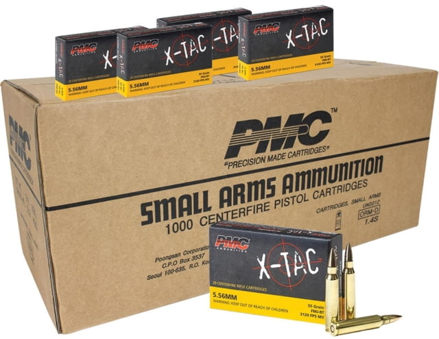  Ammunition X-Tac Rifle 5.56x45mm 55 Gr FMJBT 3120 Fps 1000/Box 5.56X Case Ammo