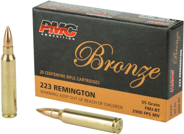  Bronze Ammunition .223 Remington 55 Grain Full Metal Jacket Boat Tail Brass Case 20-Rounds Ammo