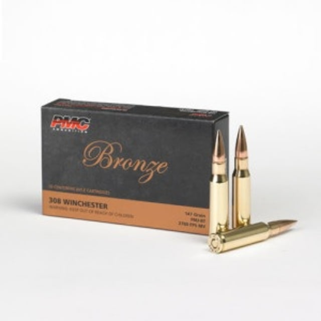  Ammunition Bronze .308 Winchester 147 Grain Full Metal Jacket Brass Rifle Ammunition 20 Rounds Ammo