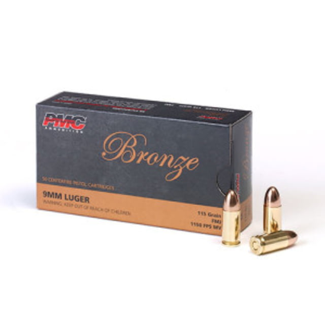 PMC Ammunition Bronze 9mm Luger 115 Grain FMJ Brass Case Centerfire Pistol Ammo 50 Rounds Box  Ammunition Bronze 9mm Luger 115 Grain FMJ Brass Case Centerfire Pistol 50 Rounds Box Ammo