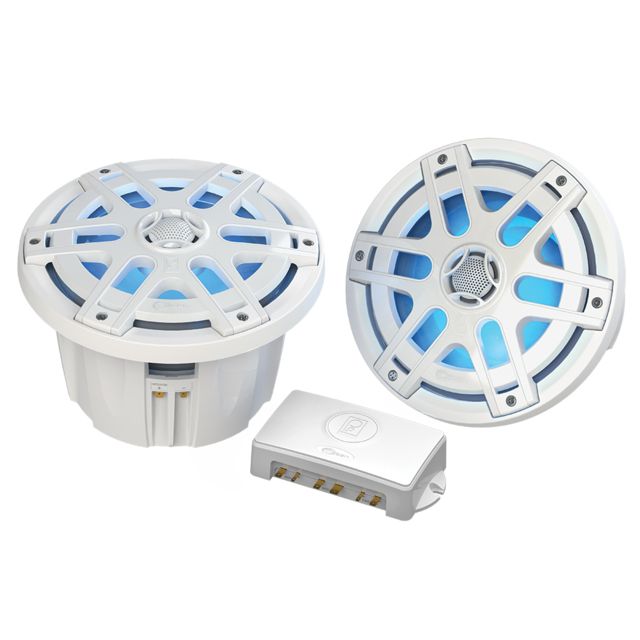 Poly-Planar  8" Round Waterproof Blue LED Lit Speaker - White - Poly-Planar