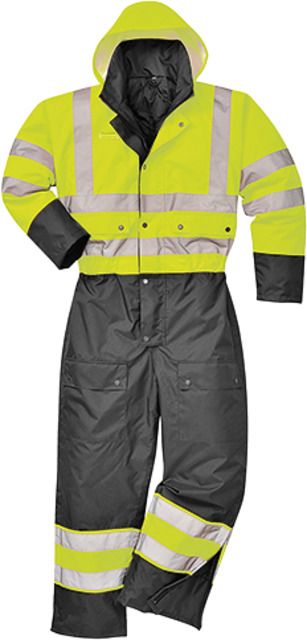 Portwest Contrast Coverall Lined, Yellow/Black, 2XL, S485YBRXXL