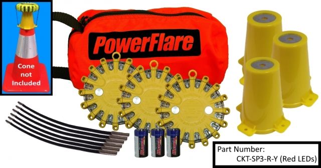 Powerflare 3-Position Cone Adapter Kit with 3-Pack Soft Pack of Magnetic PowerFlare Lights Red/Blue LEDs Blue Shell