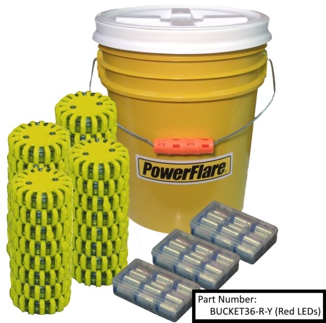 Powerflare 36-Pack Bucket of Magnetic PowerFlare Lights, Amber LEDs, Yellow Shell, BUCKET36M-A-Y