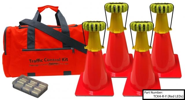 Powerflare 4-Position PowerFlare Traffic Control Kit Red LEDs Black Shell