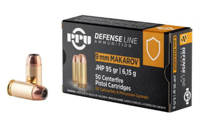 PPU 9x18mm Makarov Jacketed Hollow Point 95 Grain Brass Cased Pistol Ammo 50 Rounds - Prvi Partizan