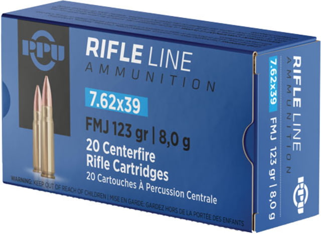  7.62x39 123 Grain Full Metal Jacket Brass Cased Centerfire Rifle 20 Rounds PP76239F Ammo