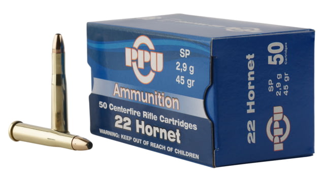  Standard Rifle .22 Hornet 45 Grain Soft Point Brass Cased Rifle 50 Rounds Ammo