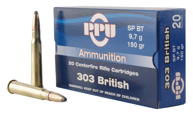PPU Standard Rifle .303 British 150 Grain Soft Point Brass Cased Rifle Ammo 20 Rounds  Standard Rifle .303 British 150 Grain Soft Point Brass Cased Rifle 20 Rounds Ammo