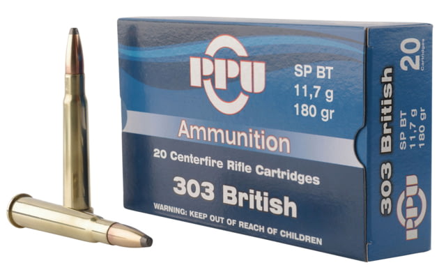 PPU Standard Rifle .303 British 180 Grain Soft Point Brass Cased Rifle Ammo 20 Rounds  Standard Rifle .303 British 180 Grain Soft Point Brass Cased Rifle 20 Rounds Ammo