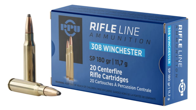 Standard Rifle .308 Winchester 180 Grain Soft Point Brass Cased Rifle 20 Rounds Ammo