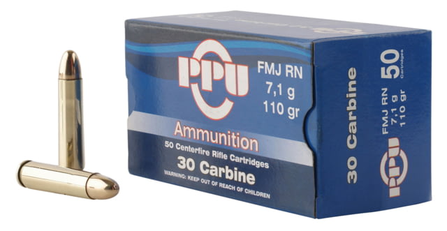  Standard Rifle .30 Carbine 110 Grain Full Metal Jacket Brass Cased Rifle 50 Rounds Ammo
