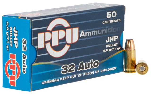 PPU Defense .32 ACP 71 Grain Jacketed Hollow Point Brass Cased Pistol Ammo 50 Rounds  Defense .32 ACP 71 Grain Jacketed Hollow Point Brass Cased Pistol 50 Rounds Ammo
