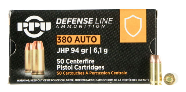  Defense .380 ACP 94 Grain Jacketed Hollow Point Brass Cased Pistol 50 Rounds Ammo