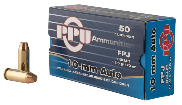  Handgun 10mm Auto 170 Grain Flat Point Jacketed Brass Cased Pistol 50 Rounds Ammo