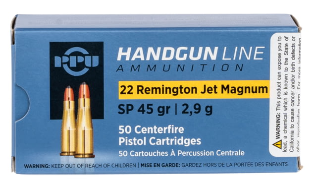  Handgun .22 Remington Jet 45 Grain Soft Point Brass Cased Pistol 50 Rounds Ammo