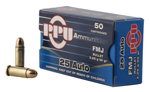  Handgun .25 ACP 50 Grain Full Metal Jacket Brass Cased Pistol 50 Rounds Ammo