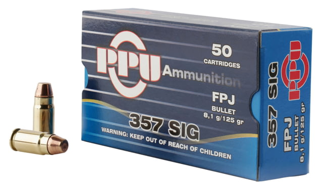  Handgun .357 SIG 125 Grain Flat Point Jacketed Brass Cased Pistol 50 Rounds Ammo