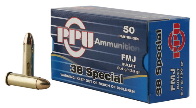  Handgun .38 Special 130 Grain Full Metal Jacket Brass Cased Pistol 50 Rounds Ammo