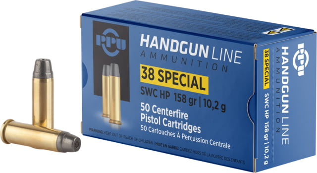  Handgun .38 Special 158 Grain Semi Wadcutter Hollow Point Brass Cased Pistol 50 Rounds Ammo