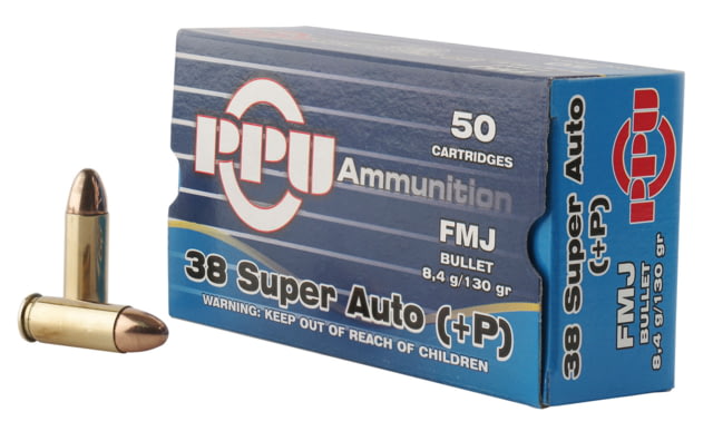  Handgun .38 Super 130 Grain Full Metal Jacket Brass Cased Pistol 50 Rounds Ammo