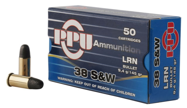  Handgun .38 S&W 145 Grain Lead Round Nose Brass Cased Pistol 50 Rounds Ammo