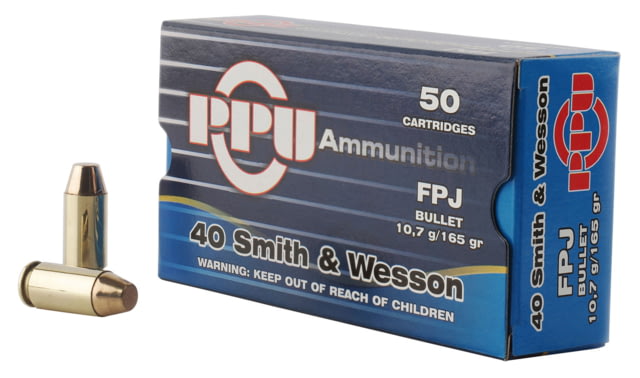 PPU Handgun .40 S&W 165 Grain Flat Point Jacketed Brass Cased Pistol Ammo 50 Rounds Handgun .40 S&W 165 Grain Flat Point Jacketed Brass Cased Pistol 50 Rounds Ammo