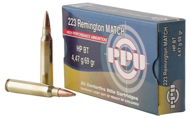  Match .223 Remington 69 Grain Hollow Point Boat Tail Brass Cased Rifle 20 Rounds Ammo