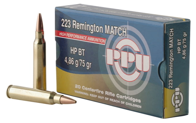  Match .223 Remington 75 Grain Hollow Point Boat Tail Brass Cased Rifle 20 Rounds Ammo