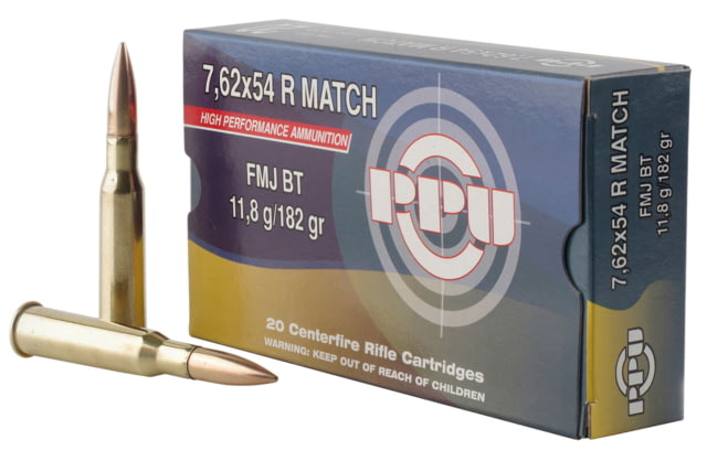  Match 7.62x54mm Russian 182 Grain Full Metal Jacket Brass Cased Rifle 20 Rounds Ammo