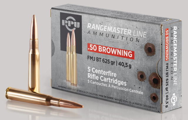  Rangemaster .50 BMG 625 Grain Full Metal Jacket Brass Cased Rifle 5 Rounds Ammo