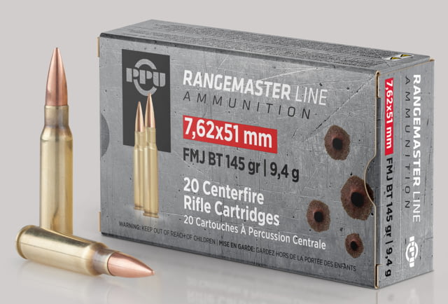  Rangemaster 7.62x51mm NATO 145 Grain Full Metal Jacket Boat Tail Centerfire Rifle 20 Rounds Ammo