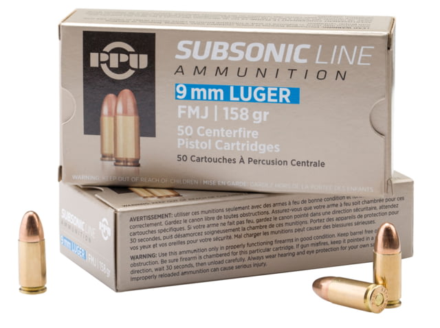 PPU  Subsonic 9mm Luger Subsonic 158 Gr Full Metal Jacket FMJ