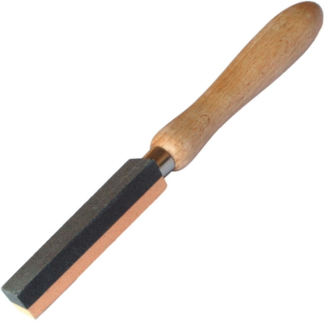 Prandi Axe Sharpening Stone 7.75in Overall Gray Side-180 Grit Orange Side-400 Grit Stone 3.88in X 1.5in X 0.75in Wooden Handle - Prandi