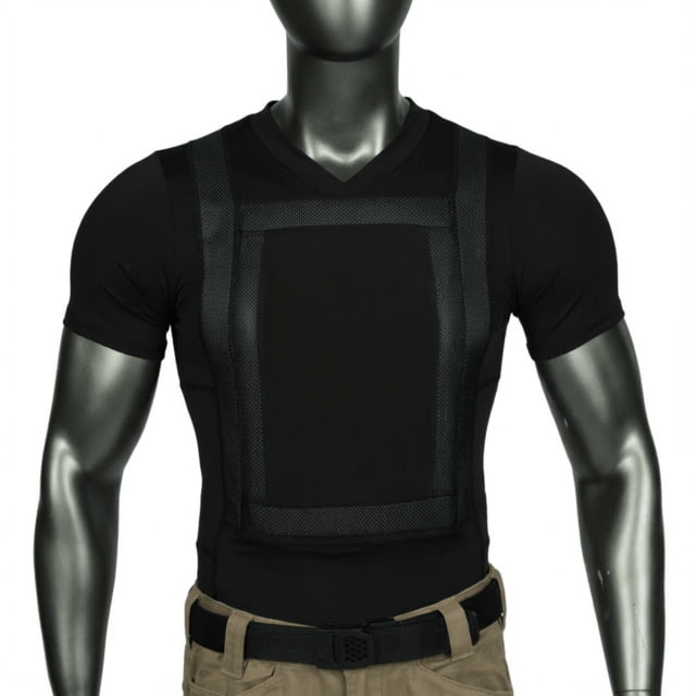 Premier Body Armor 360 Core Everyday Armor T-Shirt w/ 2 Level IIIA Panels V-Neck Black 2XL