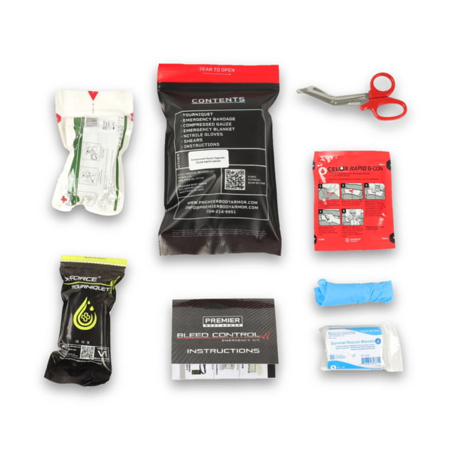 Premier Body Armor PBA Bleed Control Kit Celox Gauze Black/Red 9x6 inch STAT-BC Kit 2.0 - CELOX - Premier Body Armor