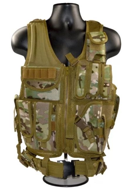 Sniper Tactical Multi Function Molle Plate Vest with Carrier for Bullet Clips/Bullets with Pouch Camo Tan - Sniper