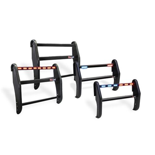 Pro-Gard Industries Black Powder Coated Steel Standard Push Bumper W/ Integrated Eight Head 1/2 Red 1/2 Blue Led Lightbar
