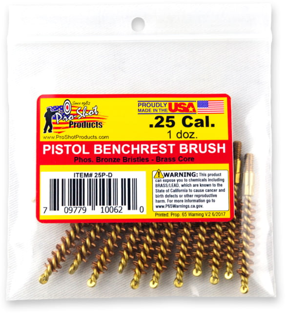 Pro-Shot .25 Caliber Pistol Brush Dozen Pack 12 Quantity - Pro-Shot