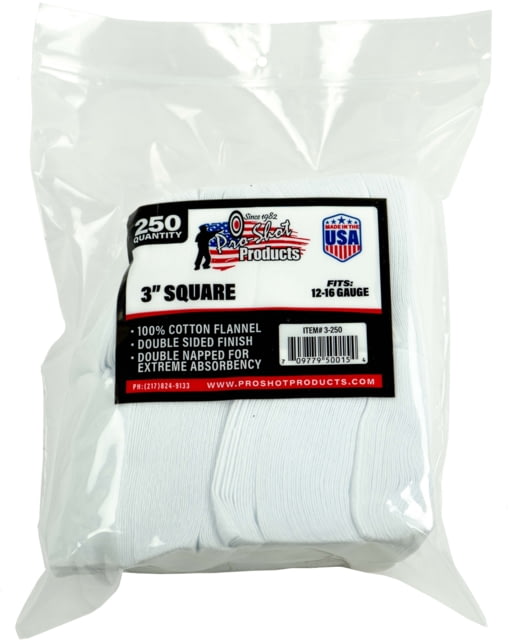 Pro-Shot Cotton Flannel Patches 12-16 Gauge 3 in White 250