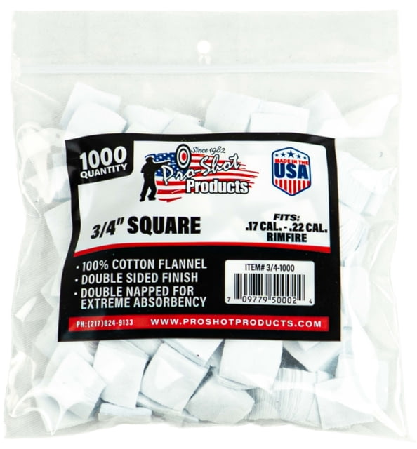 Pro-Shot Cotton Flannel Patches .17-.22 Rimfire .75 Inch Square  Per Bag