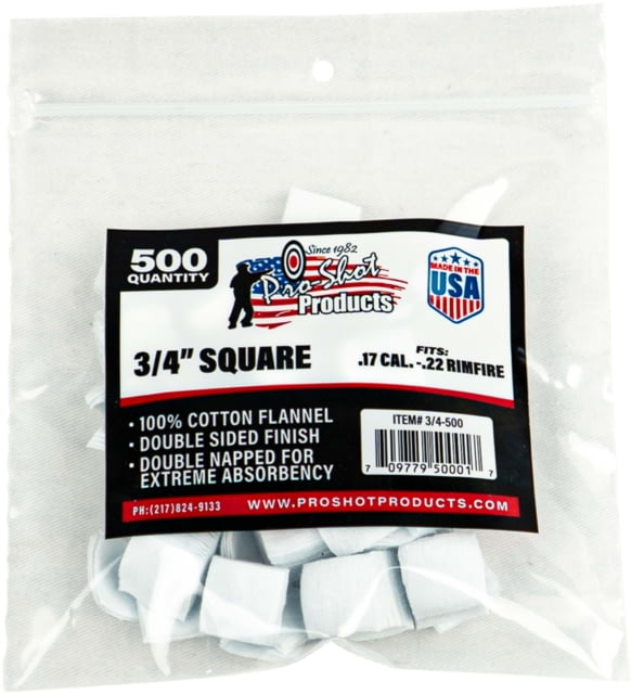 Pro-Shot Cotton Flannel Patches .17-.22 Rimfire .75 Inch Square 500 Per Bag