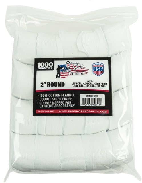 Pro-Shot Cotton Flannel Patches .270-.38 Caliber 2 in Round White