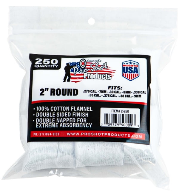 Pro-Shot Cotton Flannel Patches .270-.38 Caliber 2 in Round White 250