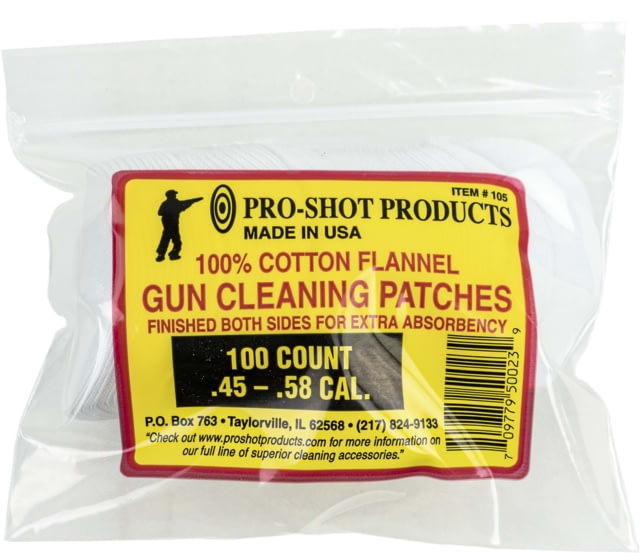 Pro-Shot Cotton Flannel Patches .45-.58 Black Powder Caliber 2.5 Inch Round 100 Per Bag