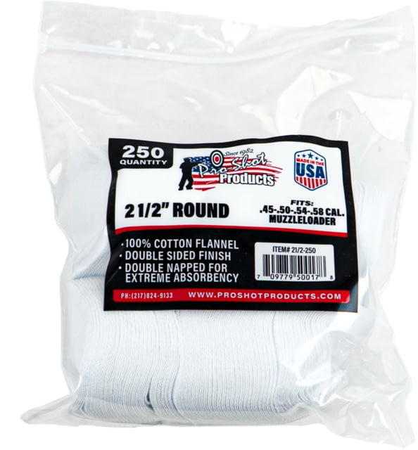 Pro-Shot Cotton Flannel Patches .45-.58 Caliber 2.5 Inch Round 250 Per Bag