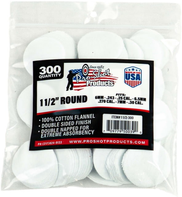 Pro-Shot Cotton Flannel Patches 6mm - .30 Caliber 1.5 Inch Round